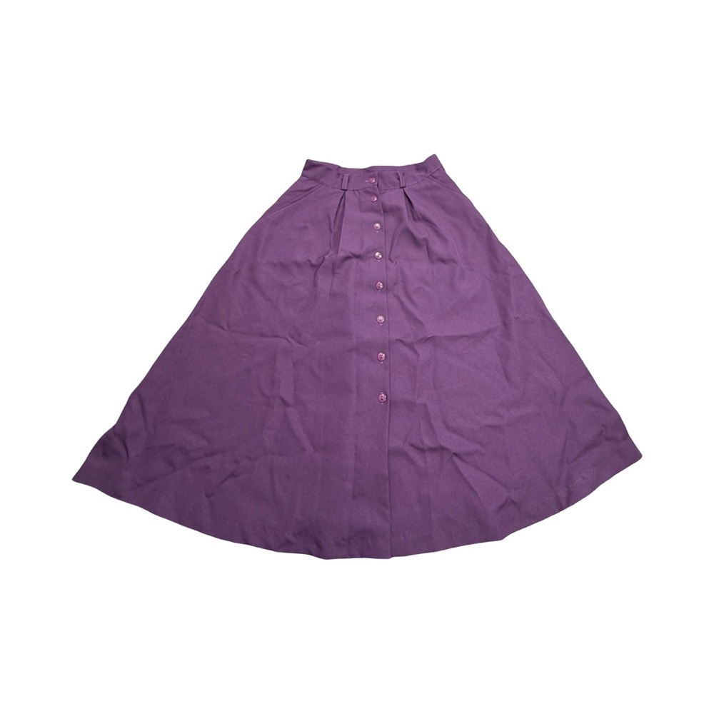 Vintage Skirt Womens 12 28x30 Purple Button Front Midi Pleated Modest